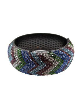 AKKAD Multicolor Pave Crystal Gun Metal Hinged Clamper Bracelet w/ Safety Clasps